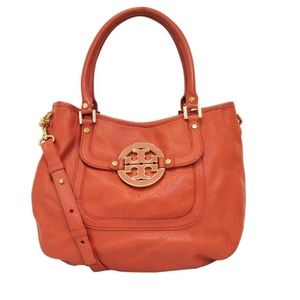 Tory Burch Amanda Pebbled Satchel Orange Hobo